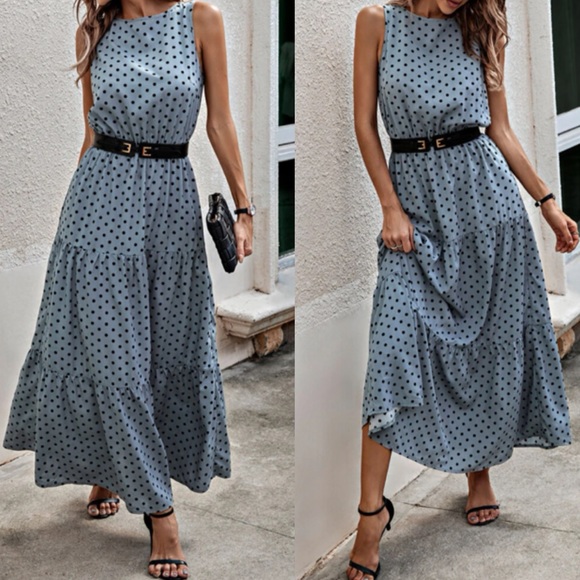 Dresses & Skirts - Blue polka dot ruffle hem A line dress